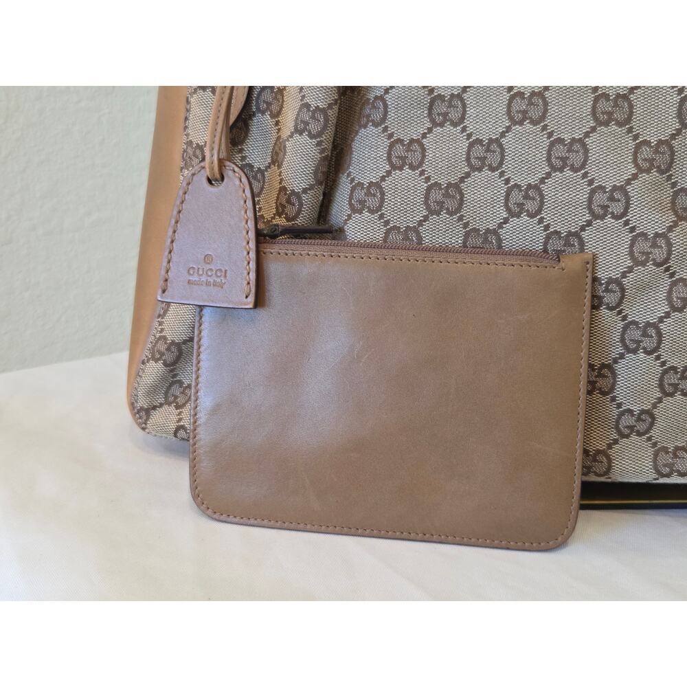 Gucci GG Canvas Supreme Tote Bag w/ Pouch Beige Brown Leather Shoulder - Picture 3 of 15